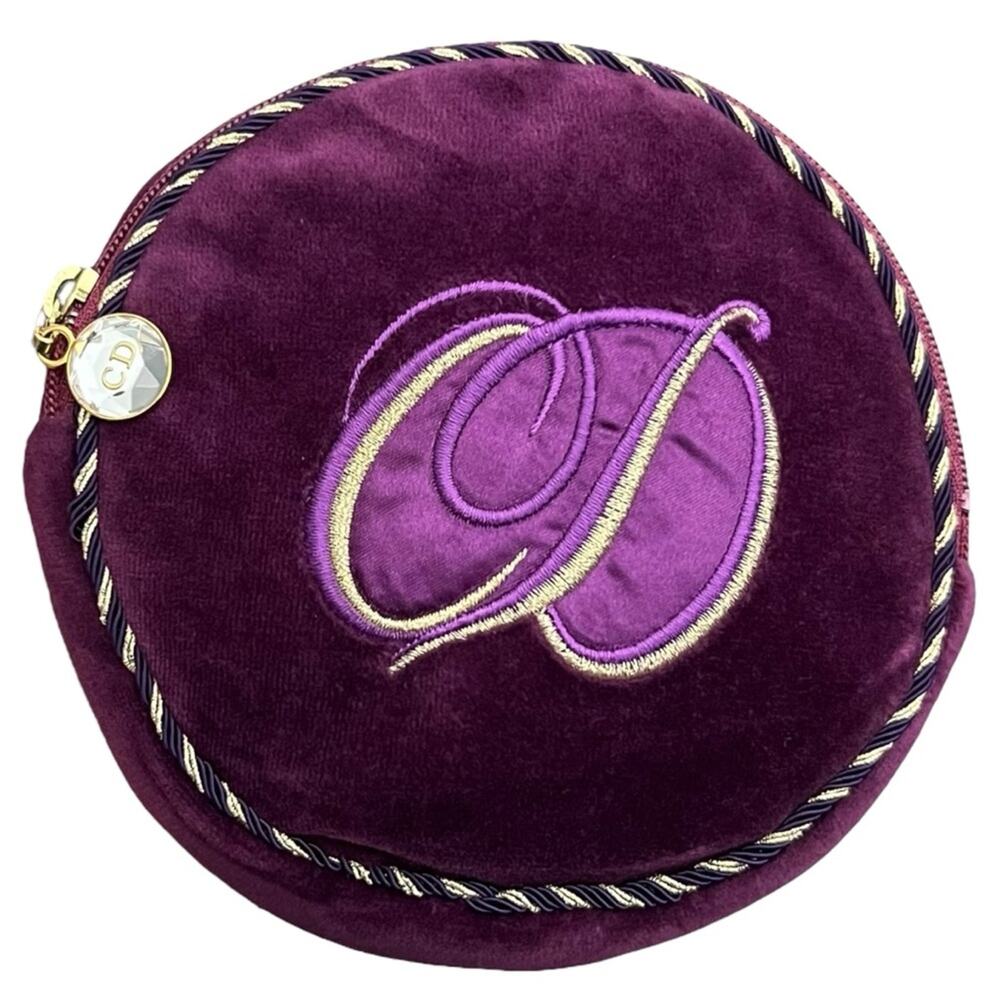 AUTH VTG Christian Dior Purple Velvet Round Zip Beauty Cosmetic Case Bag Clutch